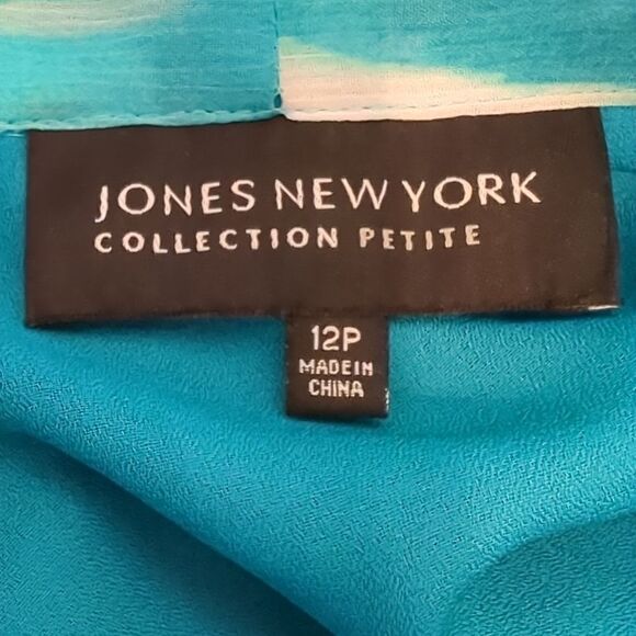 Jones New York Blouse Summer Chiffon Aqua Print  Size 12P - Picture 5 of 6